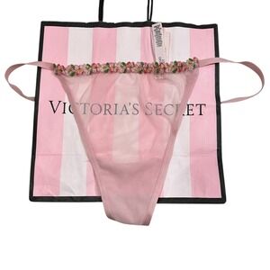NWT Victoria's Secret Pink Floral‎ Trim Mesh Thong Panty Pink XXL